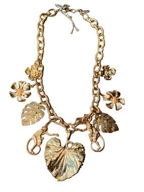 Susan Shaw Palm Monkey Charm Necklace Gold 24k TPG Very Rare Statement